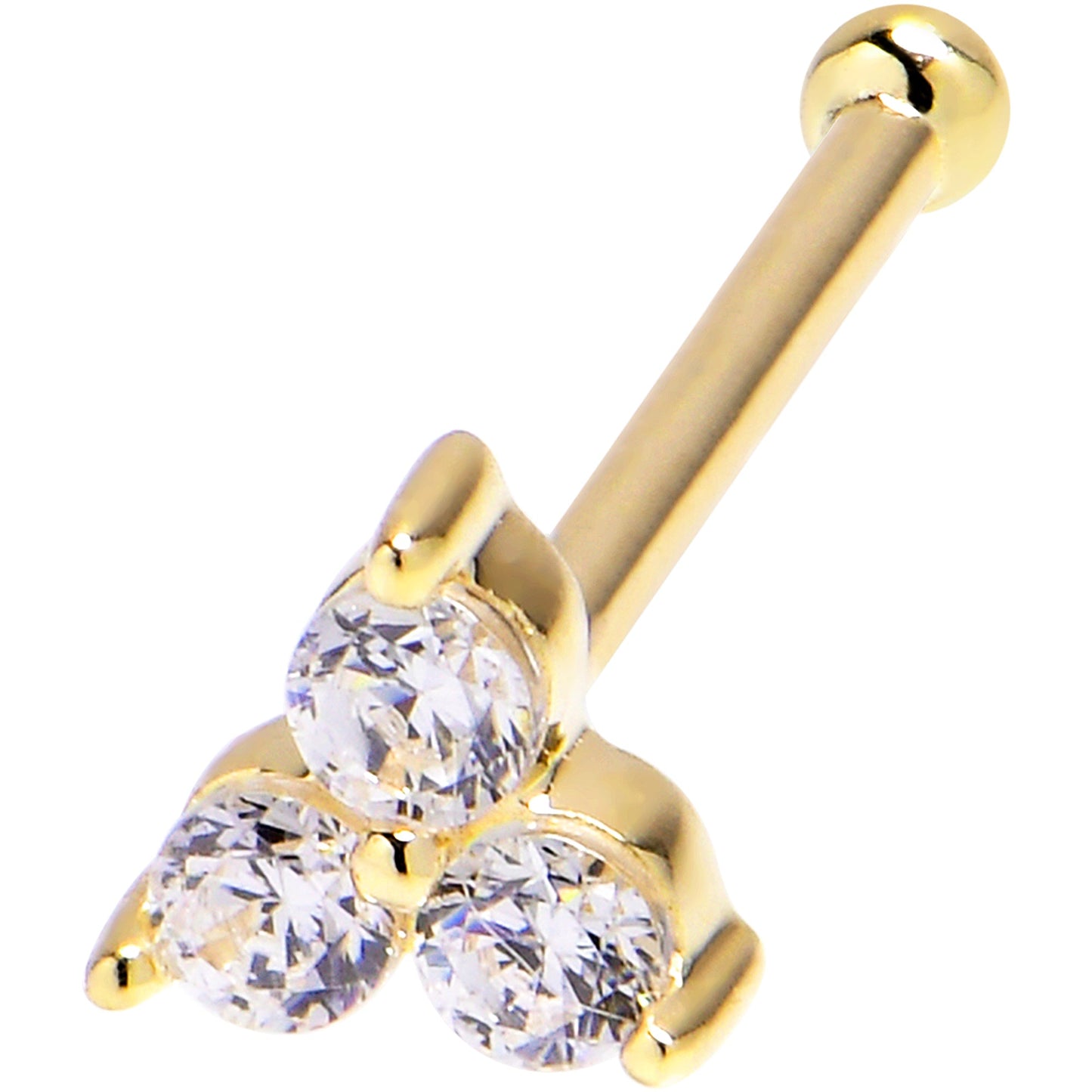 Solid 14K Yellow Gold Crystalline Gem Flower Nose Bone