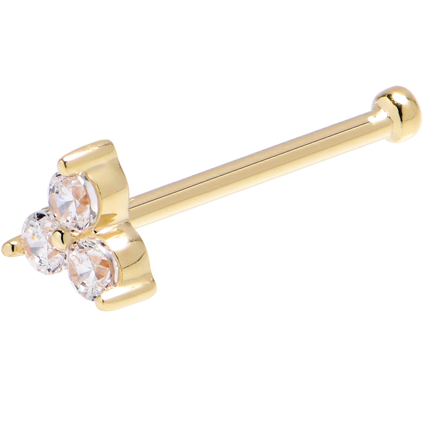 Solid 14K Yellow Gold Crystalline Gem Flower Nose Bone