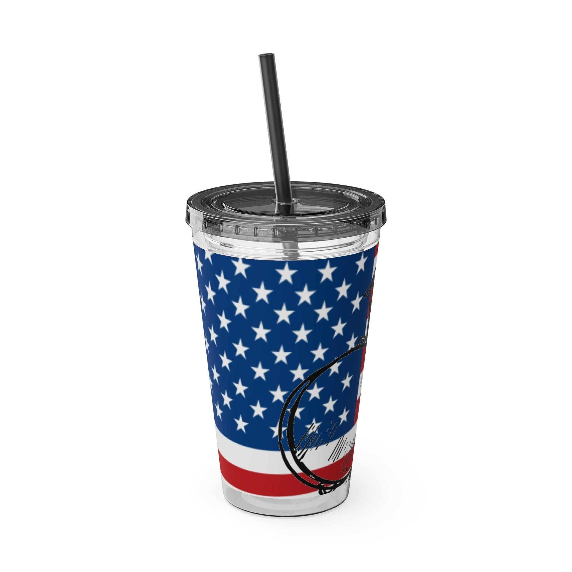 Uncle Sam Drums Before an American Flag Sunsplash Tumbler with Straw, 16oz - Lizard Vigilante