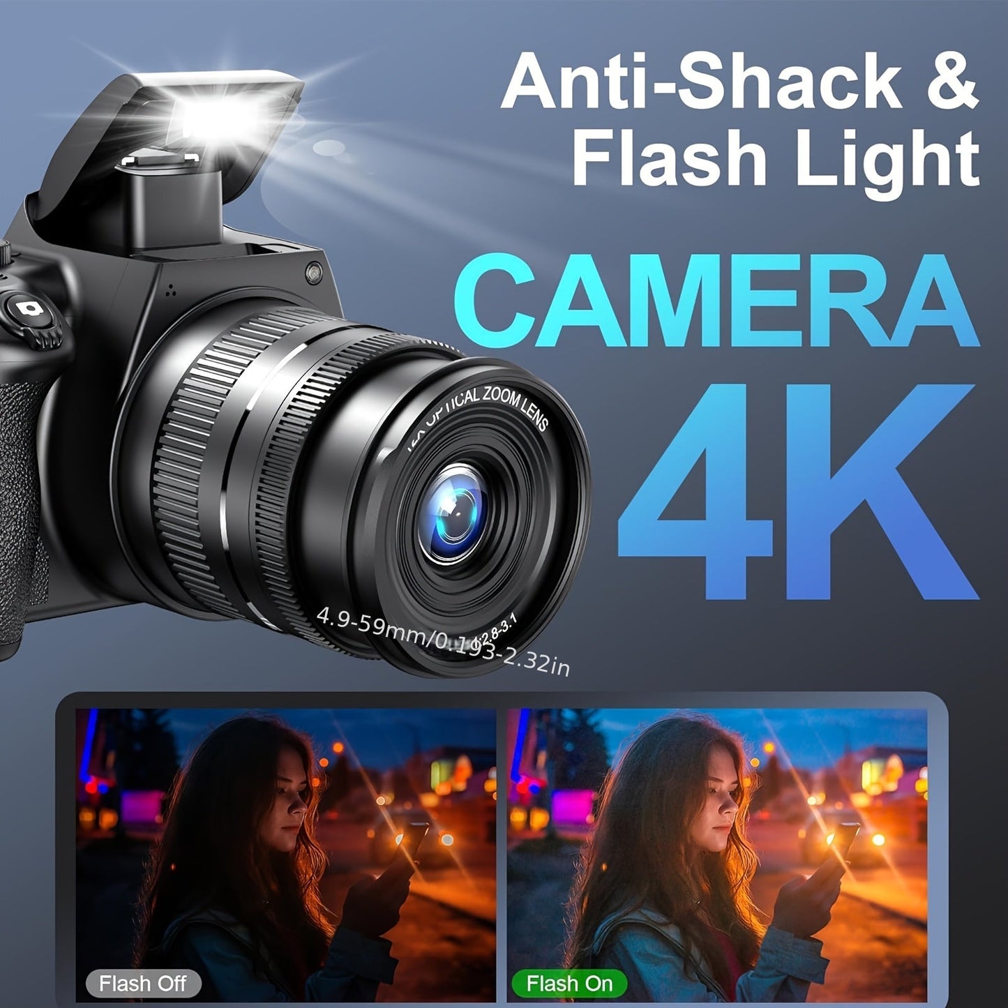 Cameras for Photography, 12X Optical Zoom 4K Digital Camera, 72MP Vlogging Camera with 270° Flip Screen, Battery, Battery Charger, 64GB SD Card, Card Reader