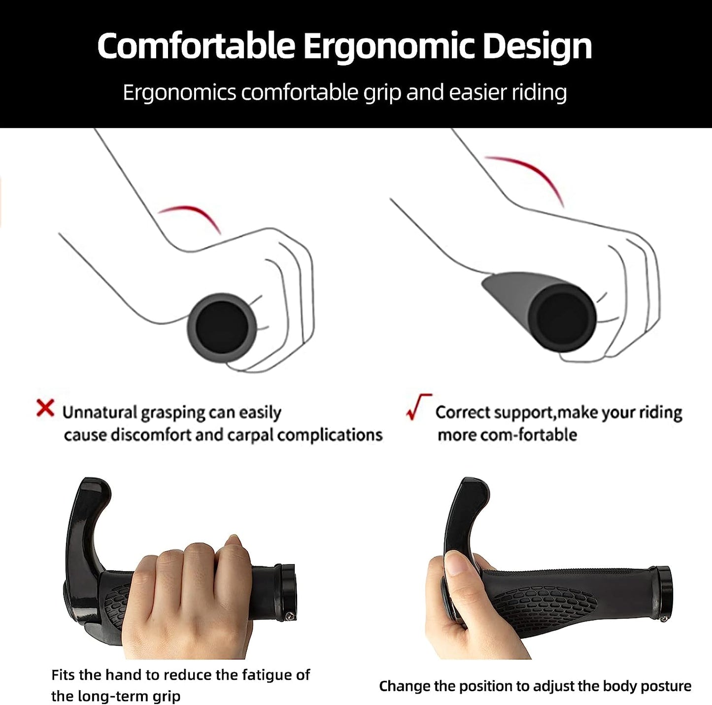 Single Lock-on Bike Grips Ergonomic Non-Slip Rubber
