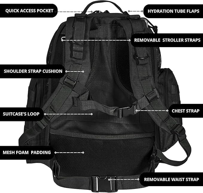 Phil & Jack Dad Diaper Bag Backpack, Baby Diaper Bag with Changing Station, Tactical Military Style, Womens Mens Diaper Bag (Black)