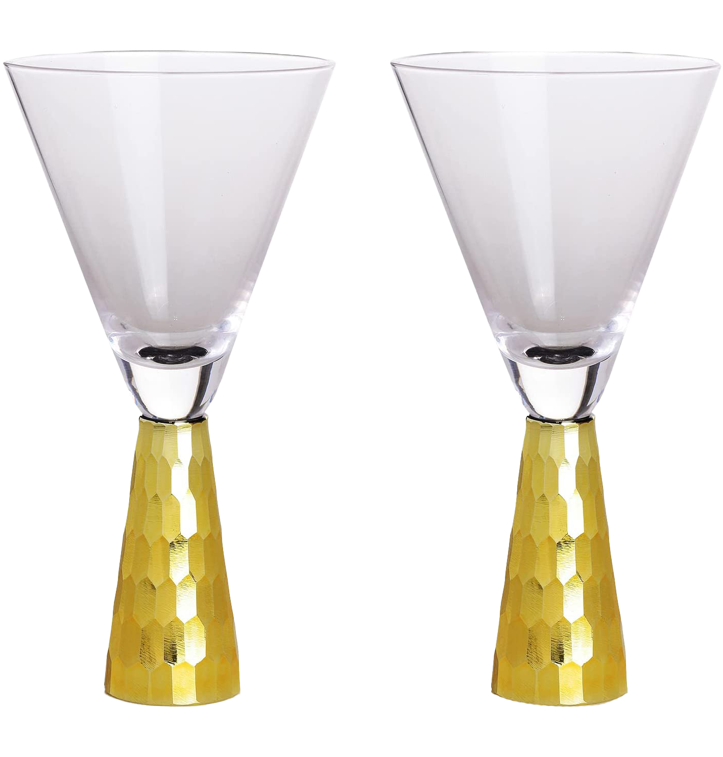 Set of 2 Elegant Gold Funnel Shaped Cocktail/Martini Glasses - 8oz