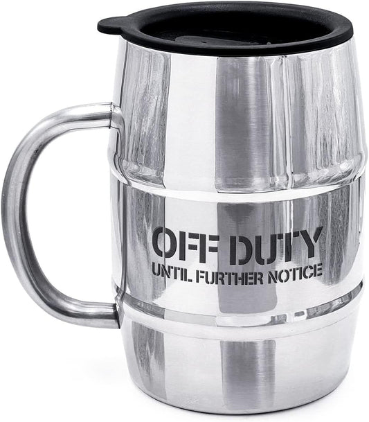 Funny Mug Gift for Men - 17oz Insulated Stainless Steel Beer/Coffee Cup with Handle and Lid for Birthday/Christmas 2023 "Off Duty Until Further Notice (Gift Boxed)
