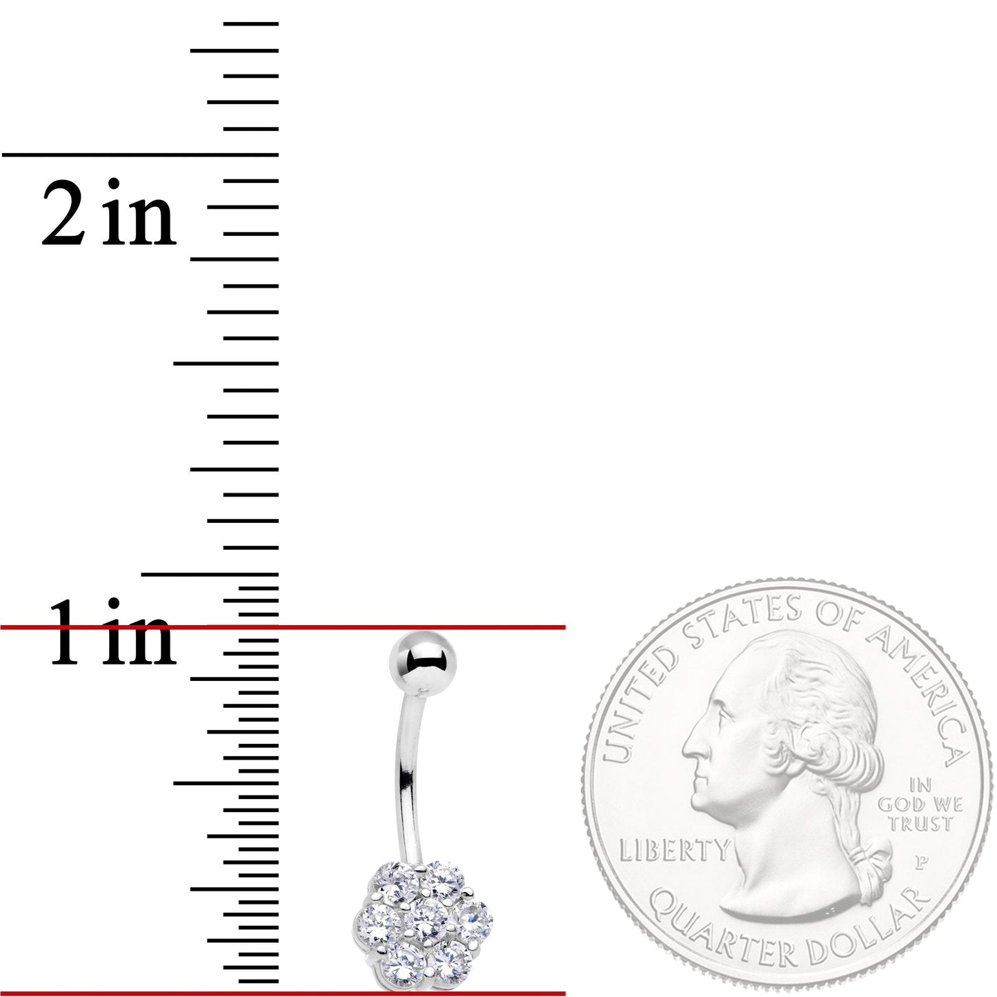 Solid 14k White Gold Gem Flower Belly Ring-16G