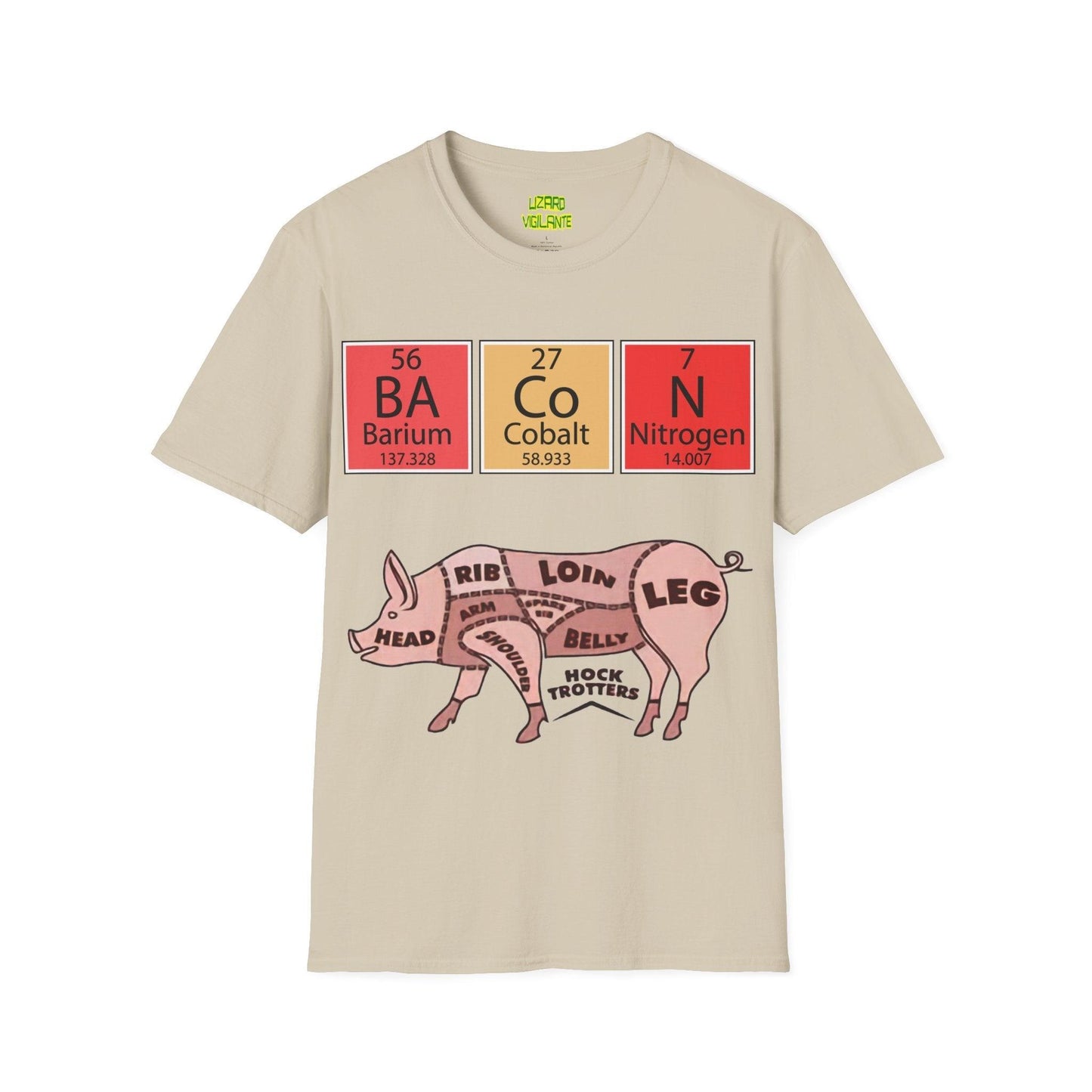 Funny BACON Pig Anatomy Unisex Softstyle T-Shirt - Lizard Vigilante