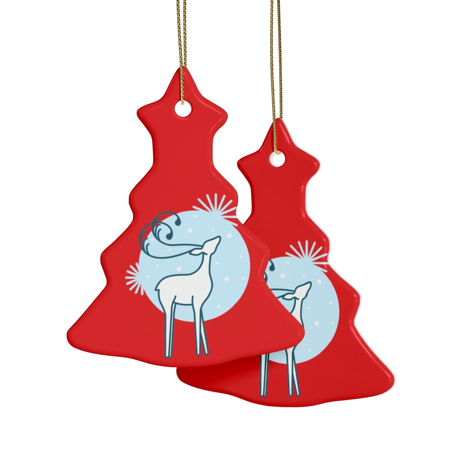 Red Christmas Tree Reindeer Ceramic Ornaments (1pcs, 5pcs, 10pcs, 20pcs) - Lizard Vigilante