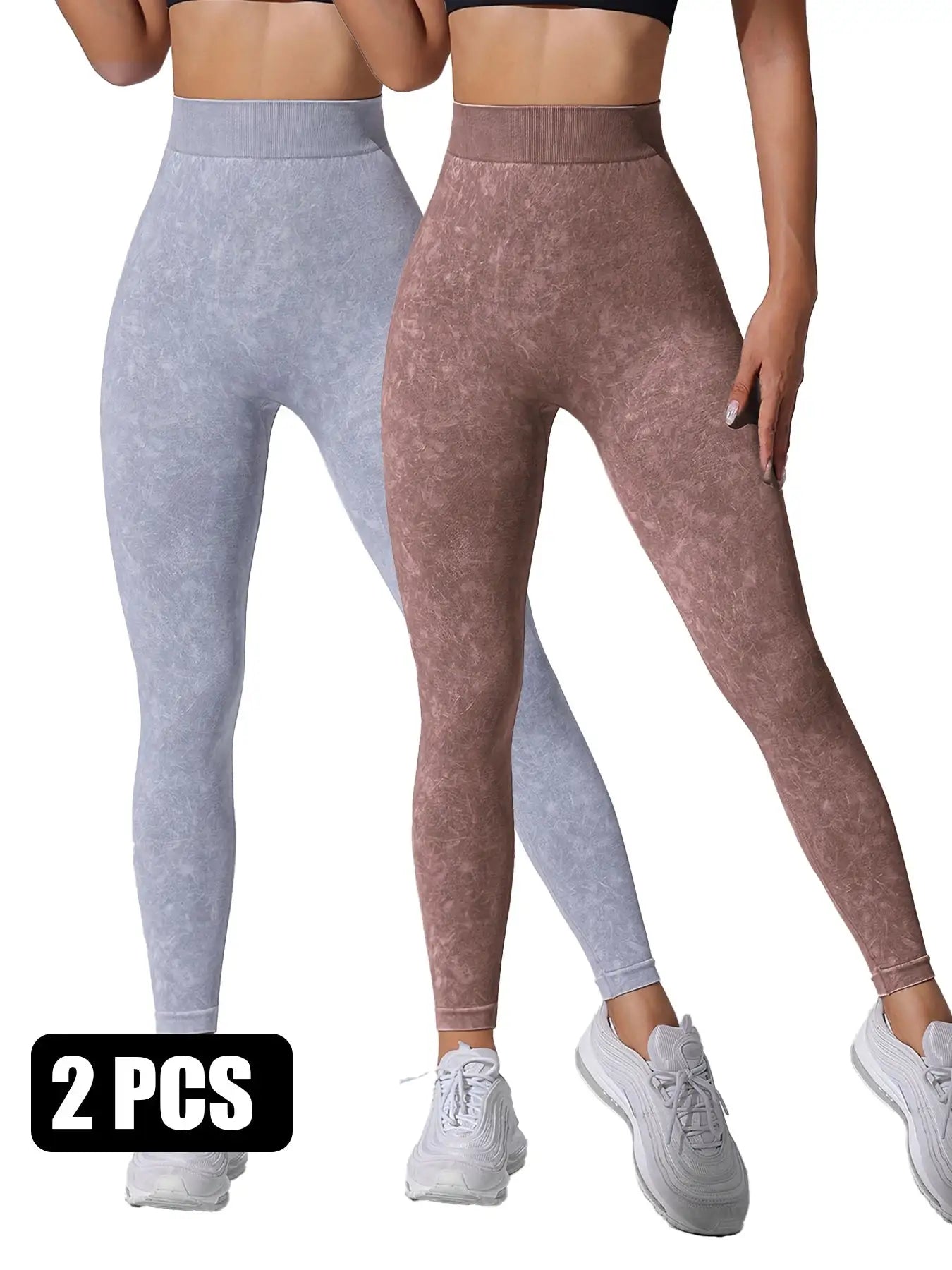 2 Pieces High Waist V Back Yoga Pants Tummy Control Running Workout Tight