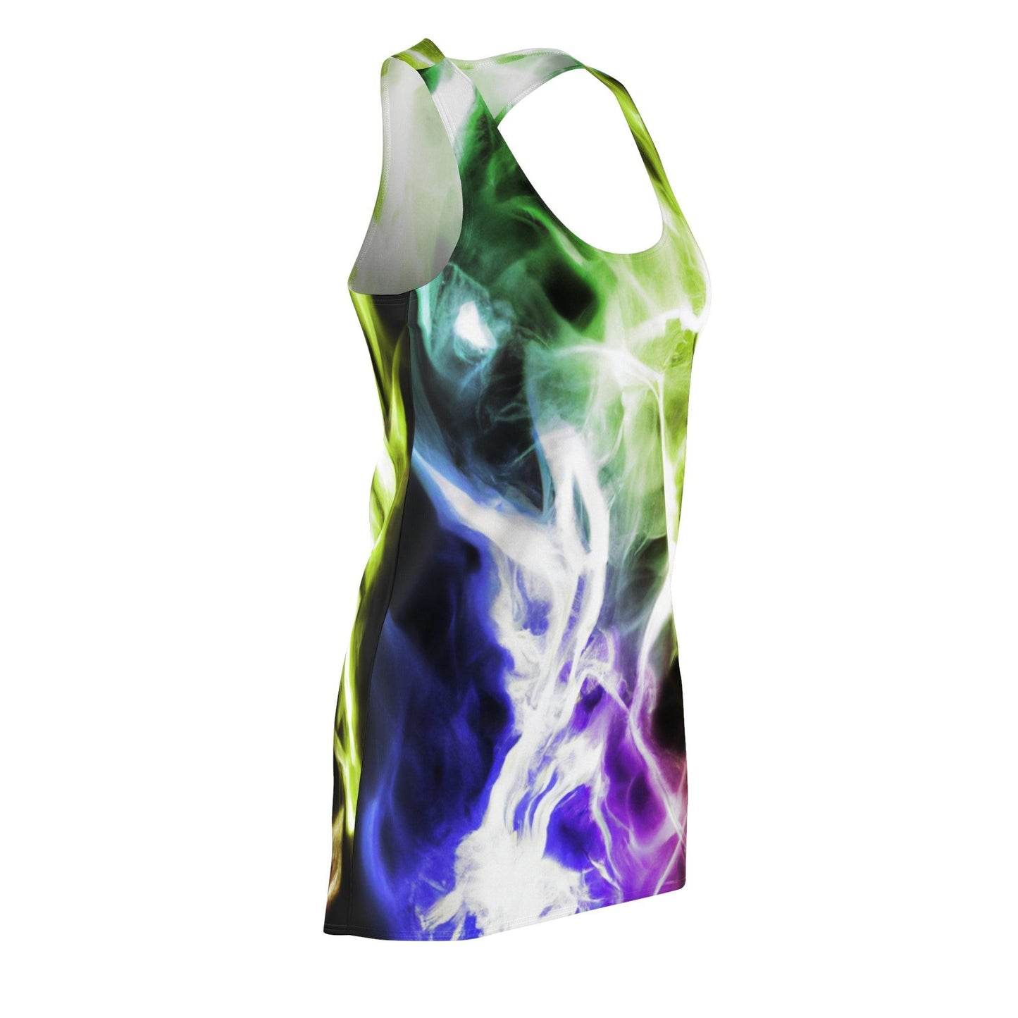 Neon Smoke Show Purple Green Women's Cut & Sew Racerback Dress (AOP) - Lizard Vigilante