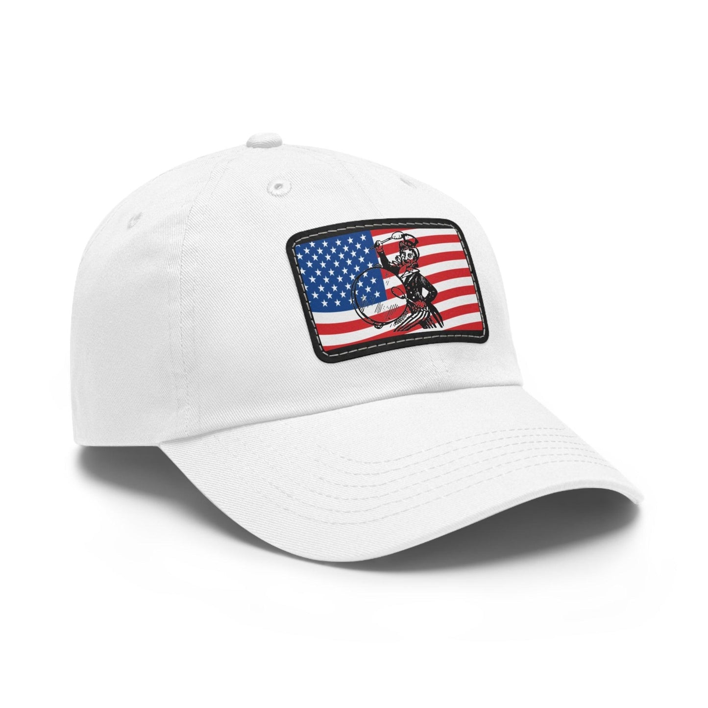 American Flag With Uncle Sam Drummer Dad Hat with Leather Patch (Rectangle) - Lizard Vigilante