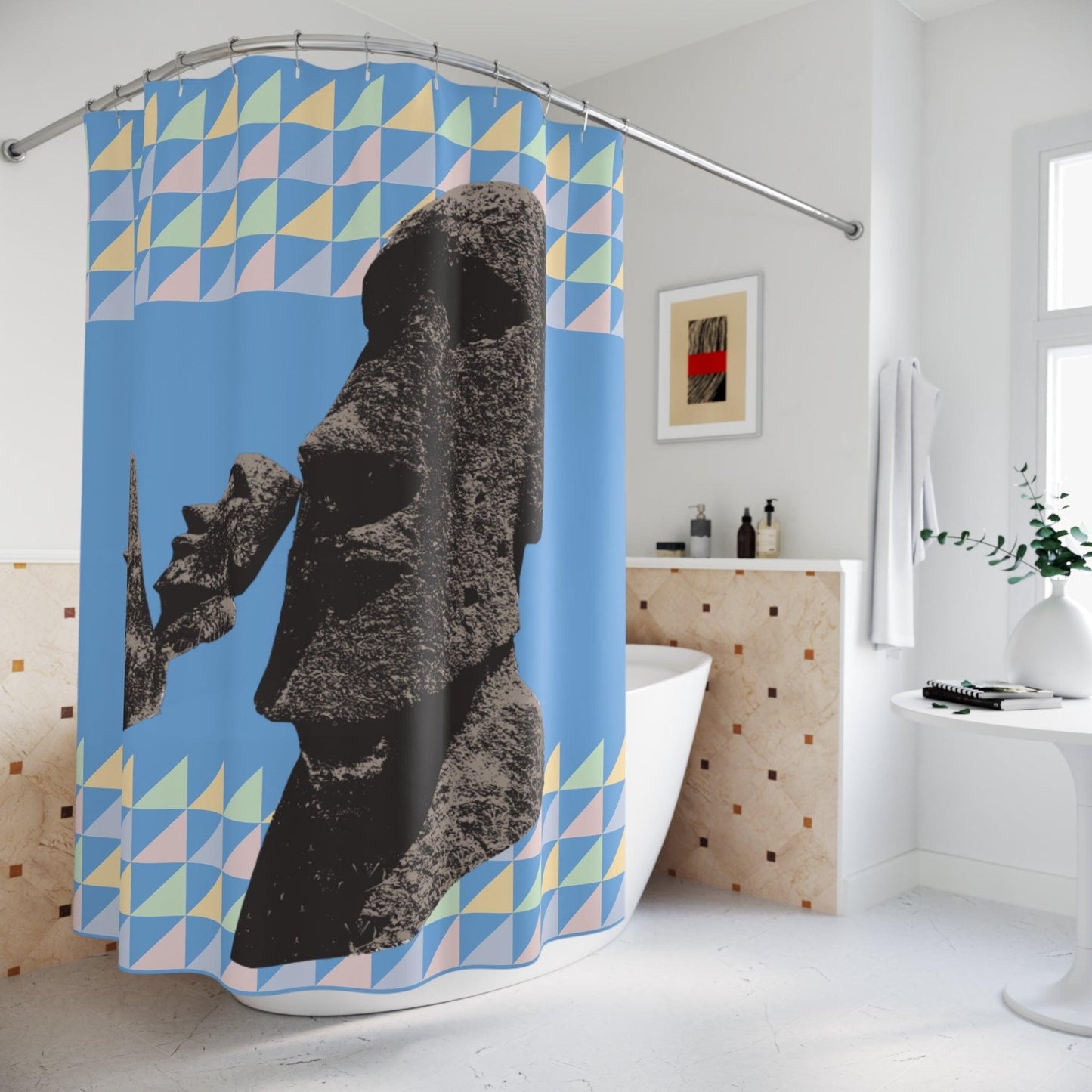Easter Island Heads Polyester Shower Curtain - Lizard Vigilante
