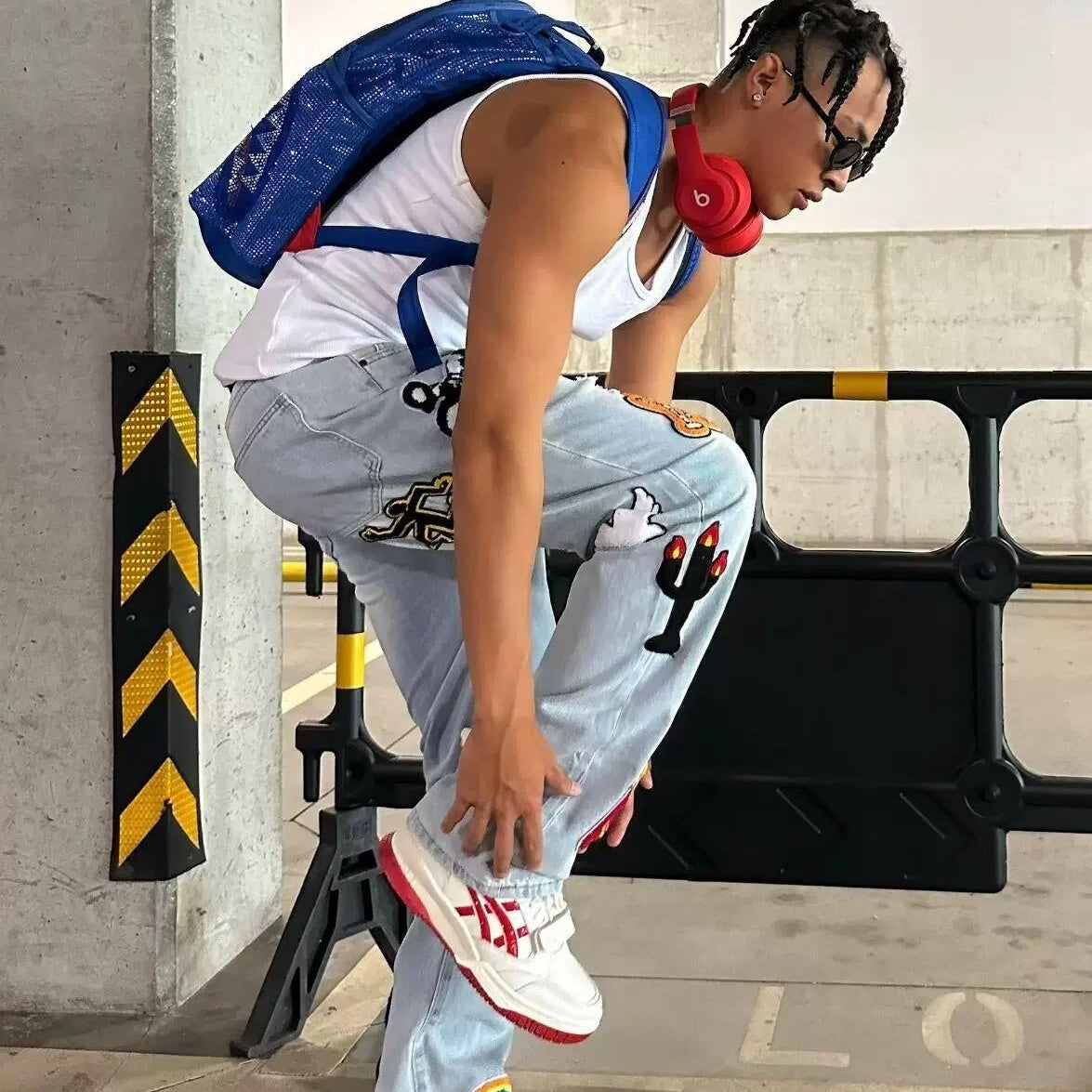 Light Color Irregular Towel Embroidered Slim Straight-leg Denim Trousers