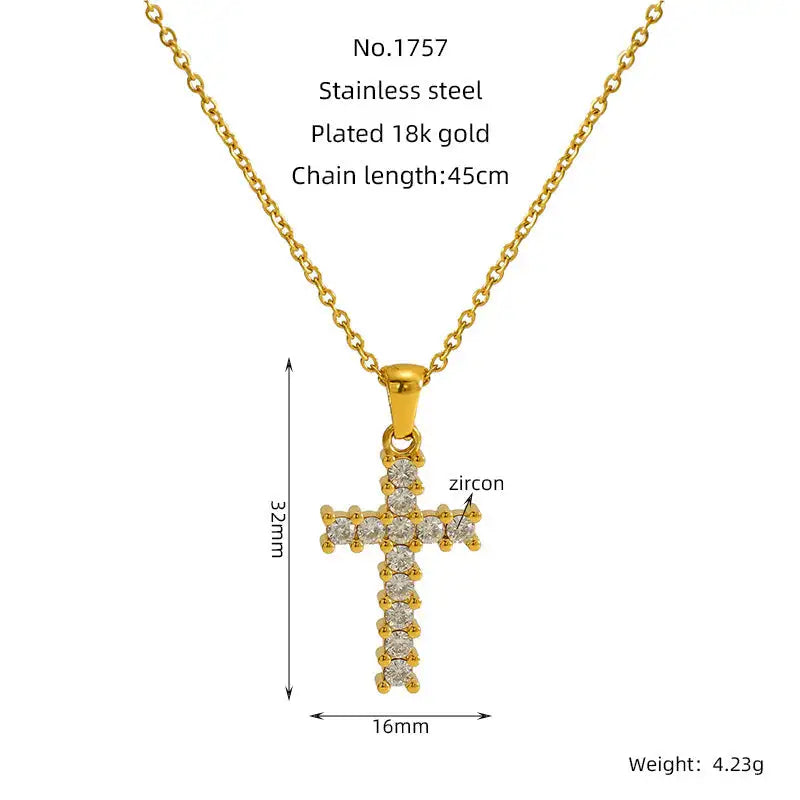 Ins Style Vintage Cross Zircon Necklace