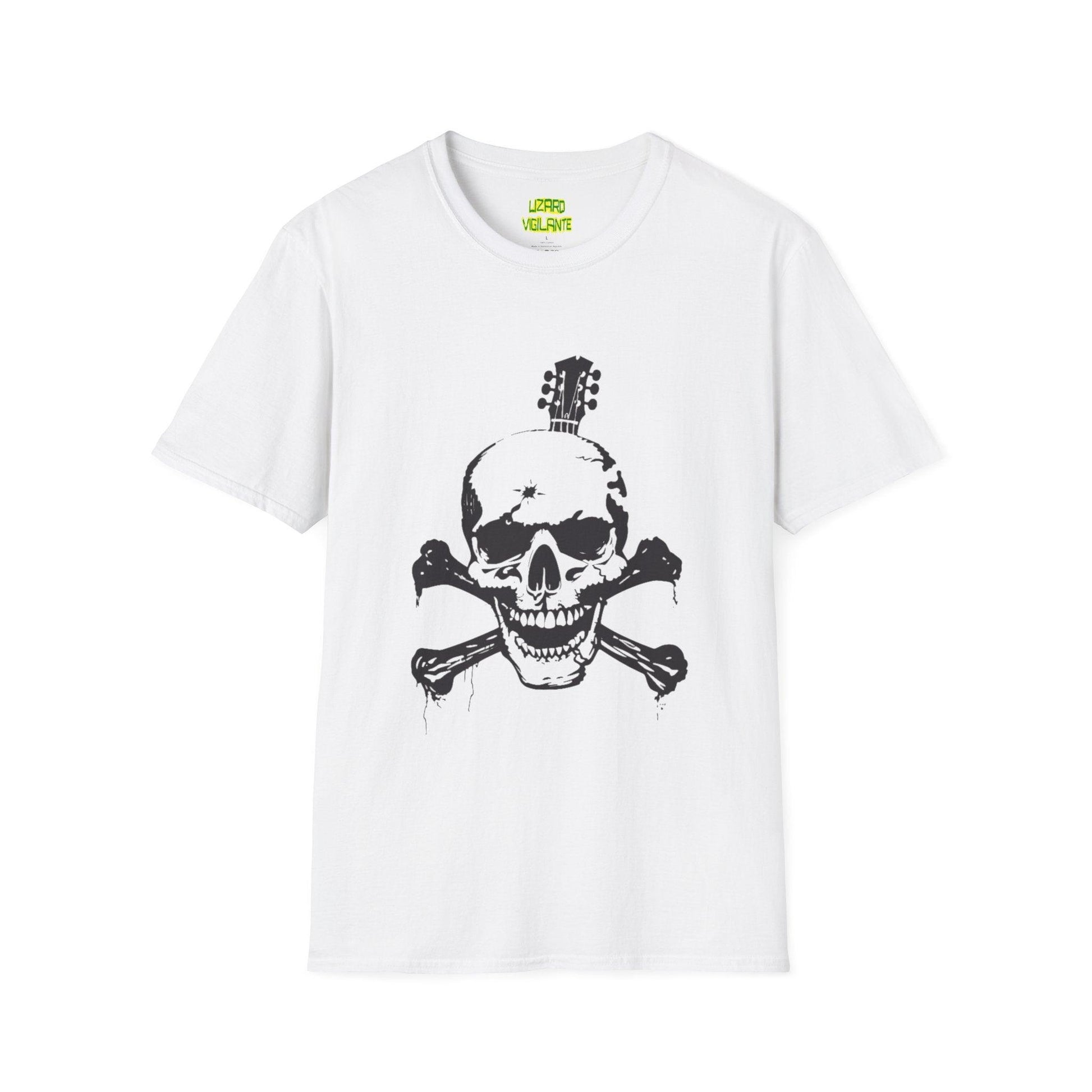 Guitar Skull Cross Bones Unisex Softstyle T-Shirt - Premium T-Shirt from Printify - Just $26.38! Shop now at Lizard Vigilante