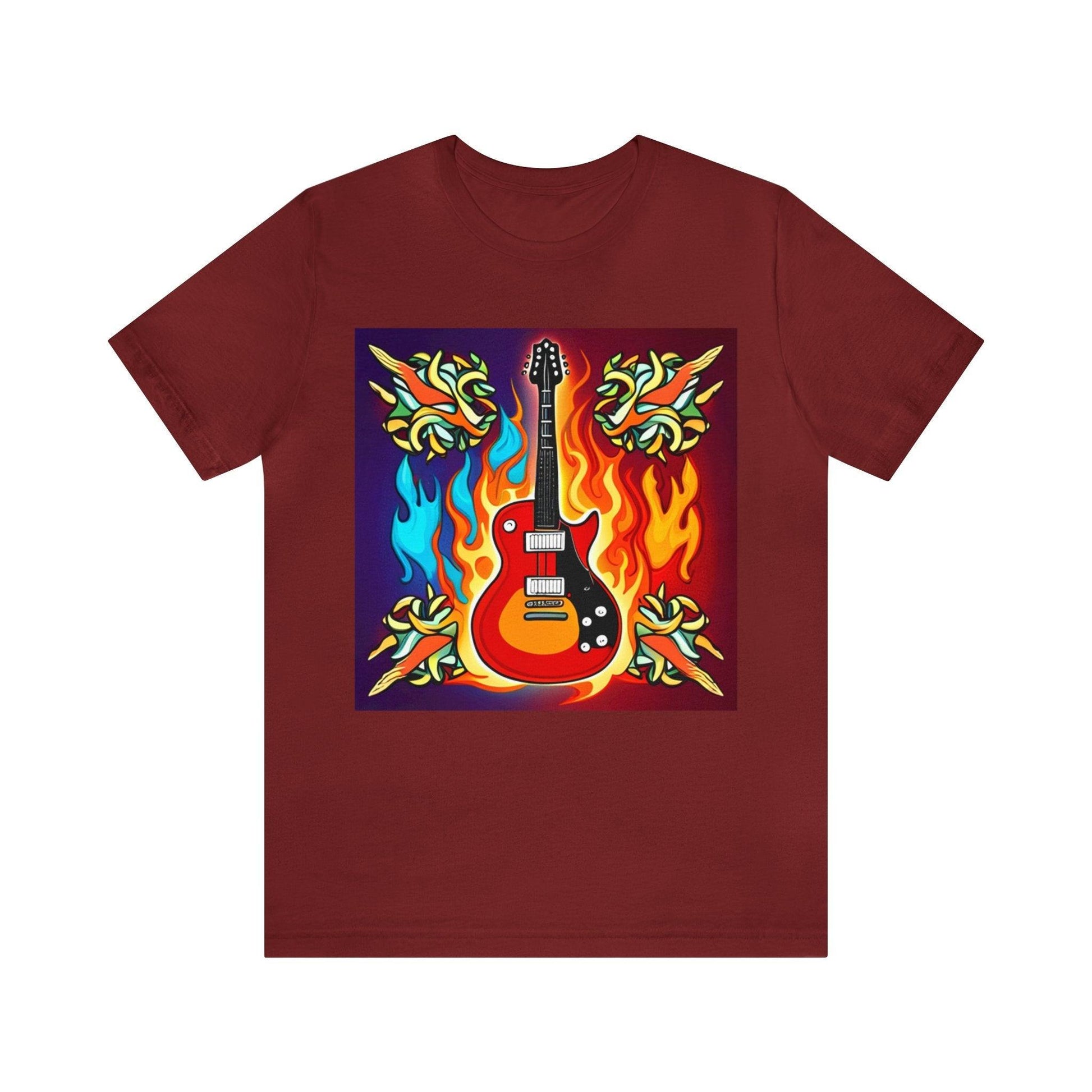 Flaming Axe Unisex Jersey Short Sleeve Tee Shirt Electric Guitar On Fire XS-3X - Lizard Vigilante