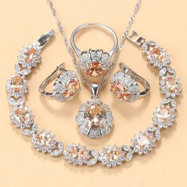 Earrings Necklace And Ring For Women 4 PCs Set