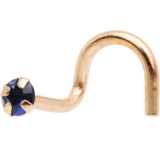 Solid 14K Yellow Gold 2mm Blue Cubic Zirconia SOLITAIRE Nose Ring