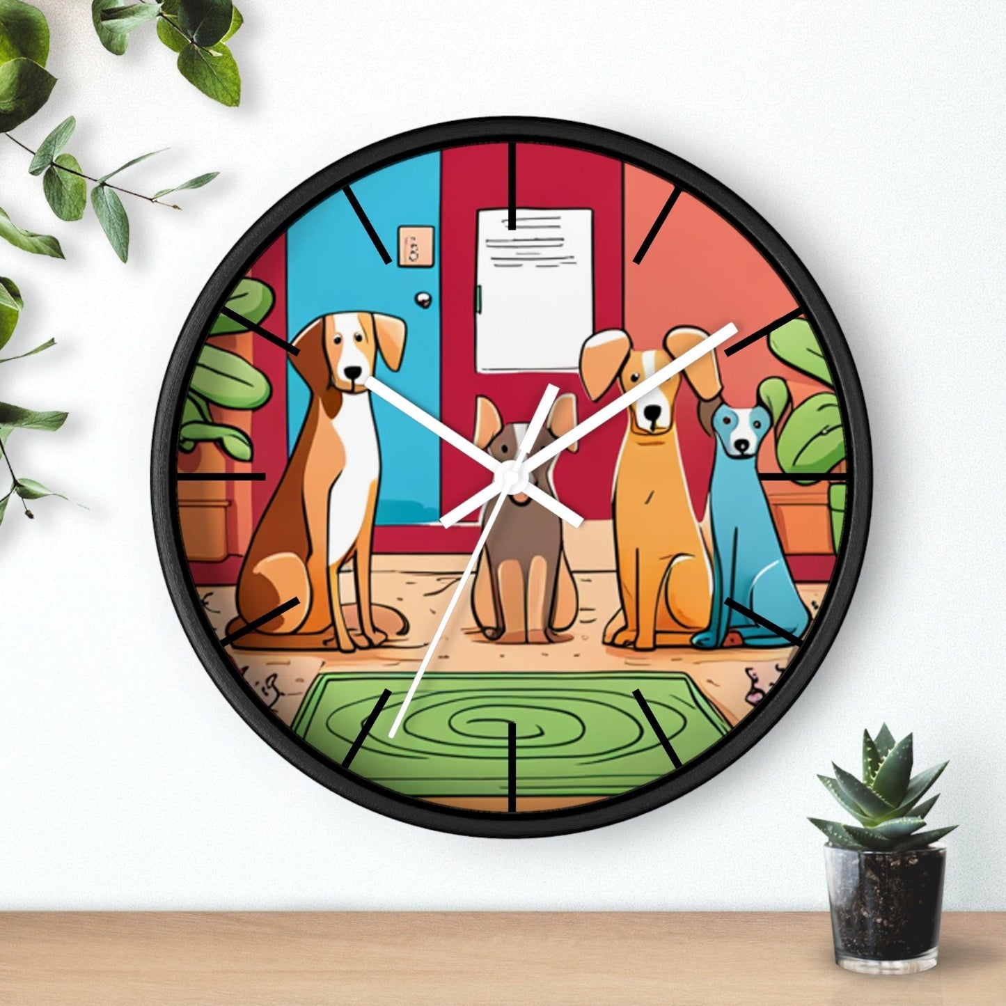 Wall Clock Featuring A Family of Illustrated Dogs - Lizard Vigilante