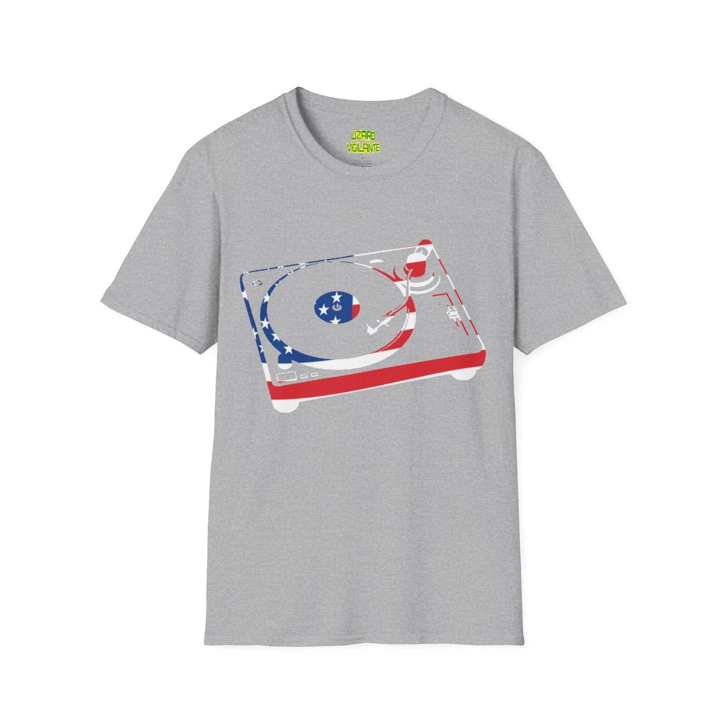 American Flag Turntable Unisex Softstyle DJ T-Shirt - Lizard Vigilante