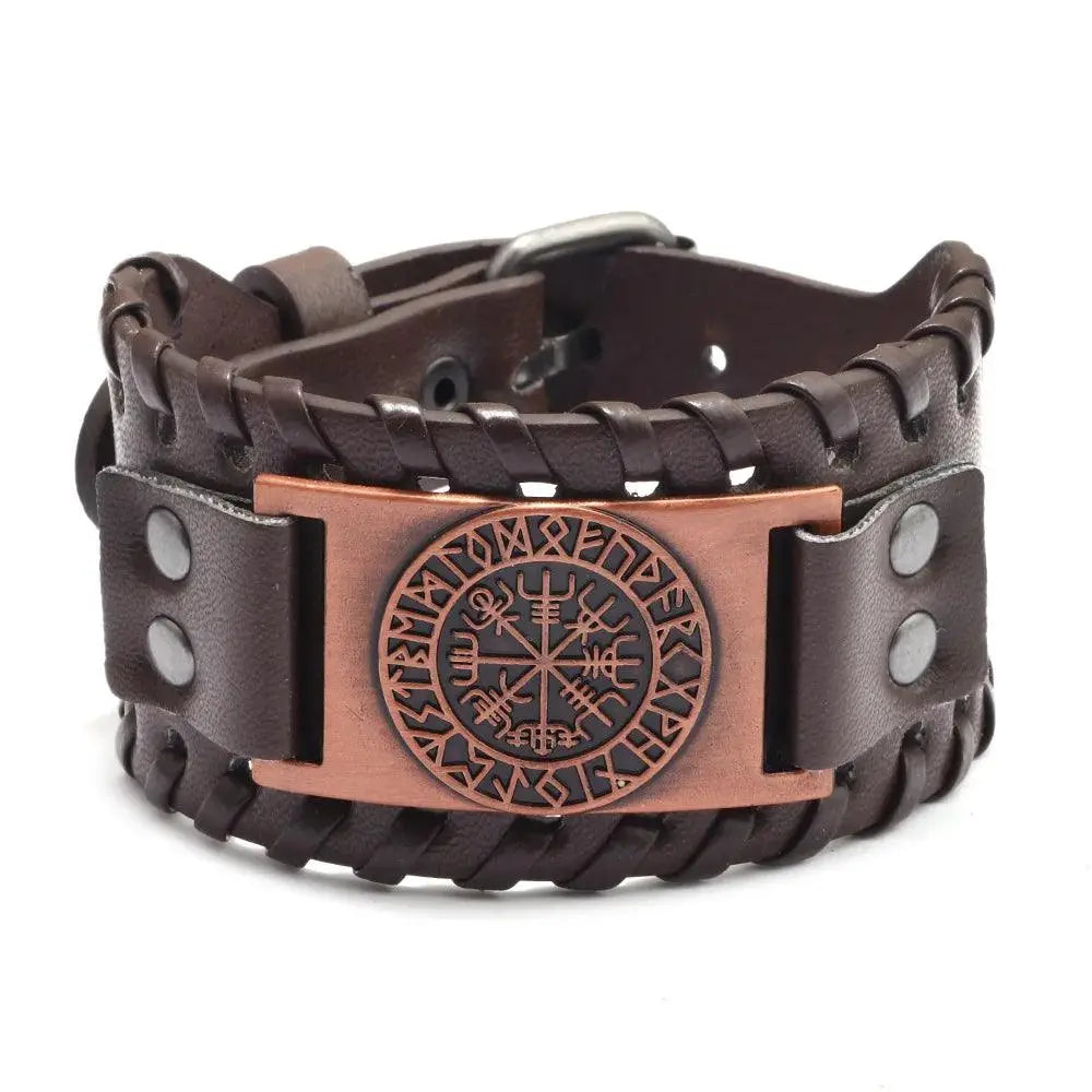 New Trendy Wide Leather Pirate Compass Bracelet Men's Bracelet Fashion Metal Compass Pattern Bracelet Accessories Party Jewelry - Premium Accessories from Lizard Vigilante - Just $17.99! Shop now at Lizard Vigilante