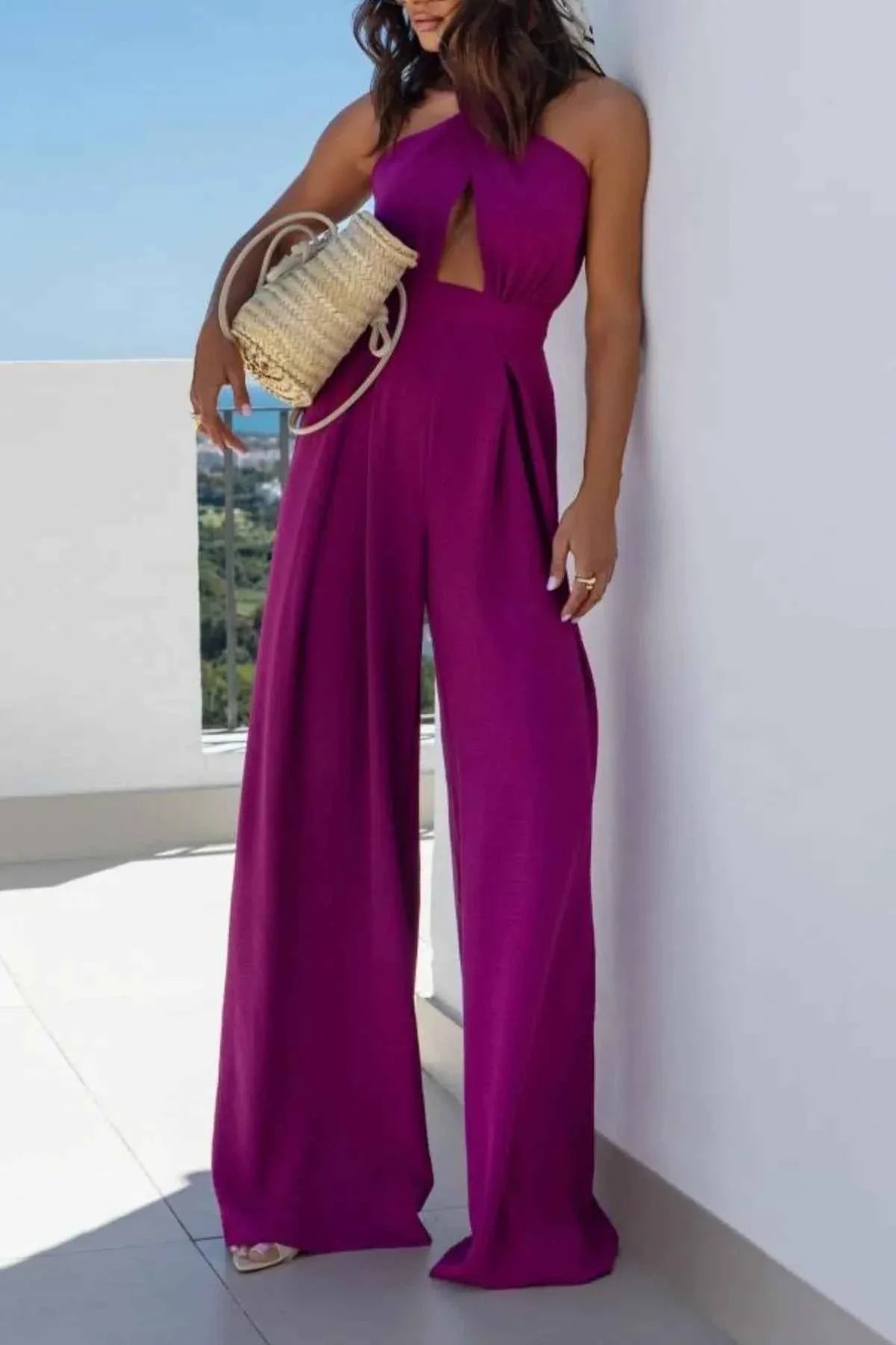 Halter Neck Wide Leg : With Keyhole Detail Jumpsuit