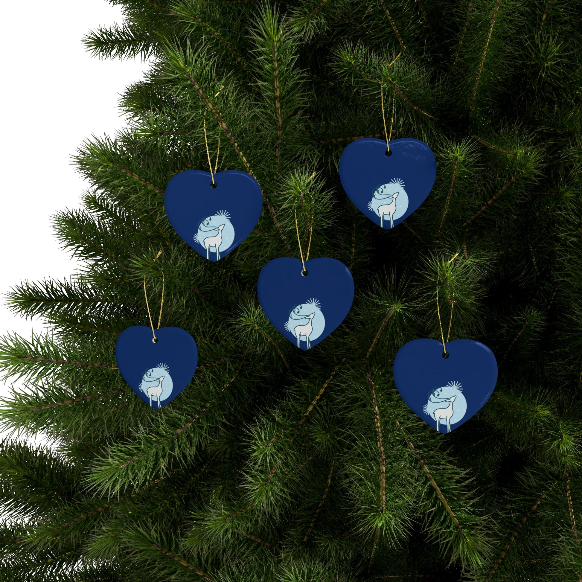 Blue Christmas Tree Reindeer Ceramic Ornaments (1pcs, 5pcs, 10pcs, 20pcs) - Lizard Vigilante