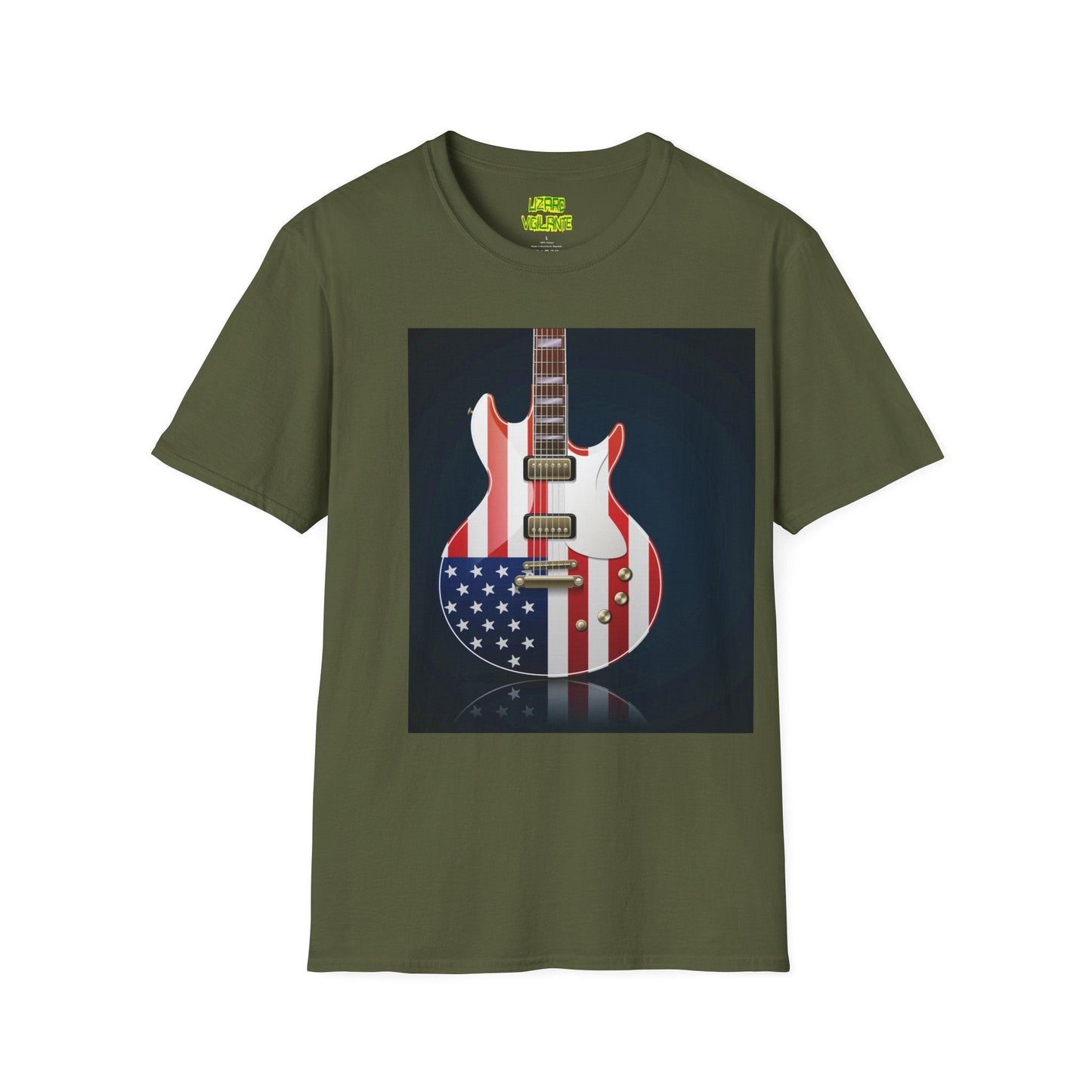 US Flag Electric Guitar Unisex Softstyle T-Shirt - Lizard Vigilante