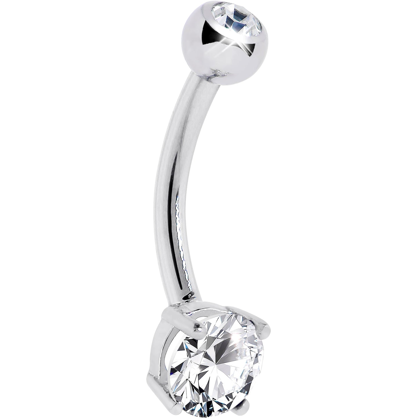 16G Solid 14K White Gold Round Cubic Zirconia Belly Ring