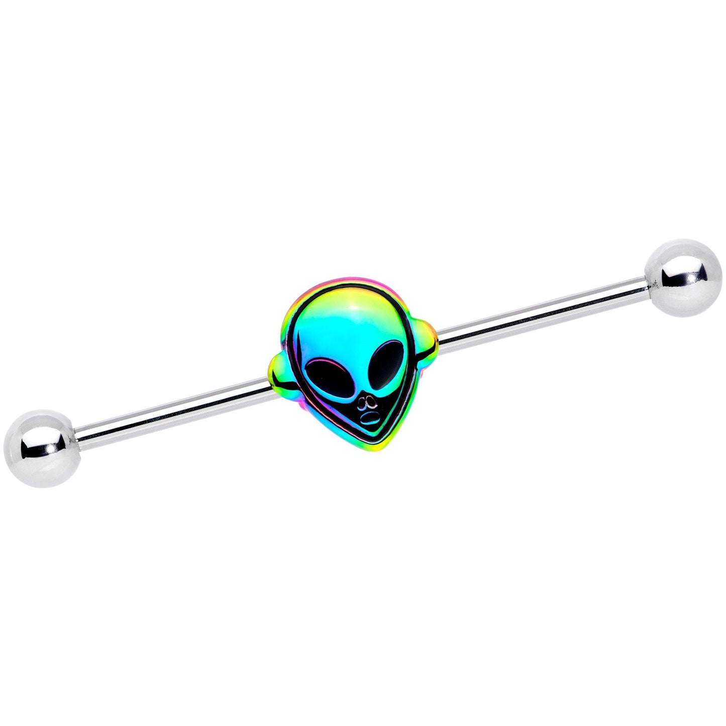 14G Iridescent Alien Face Industrial Barbell 38mm