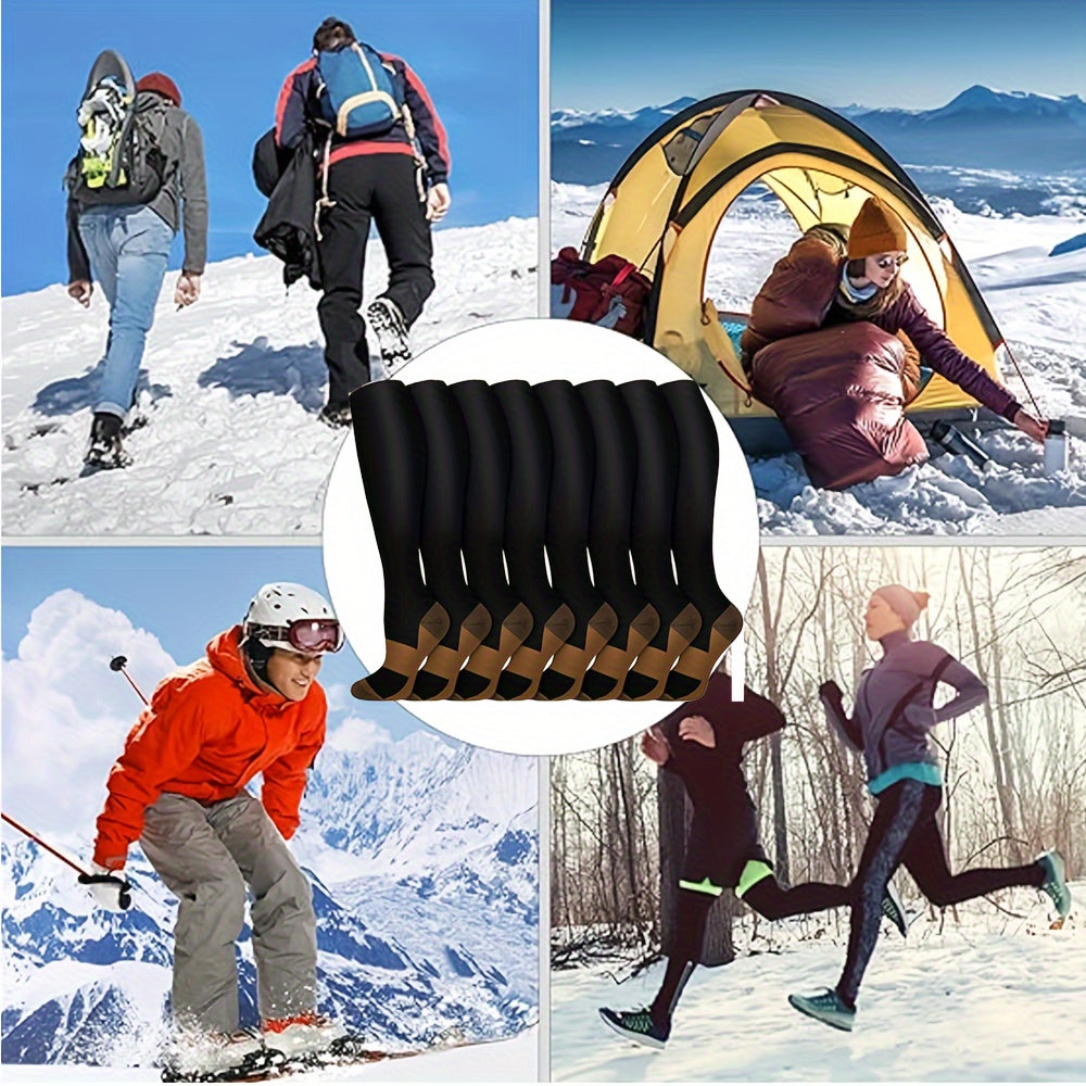 8 Pairs Copper-infused Unisex Compression Socks - Enhanced Circulation Support (10-20 MMHG) - Comfortable Knee High for Nurses, Pregnancy, Running, Hiking, Cycling