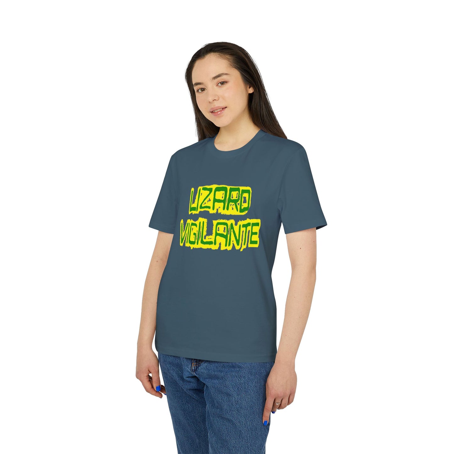 Lizard Vigilante T-Shirt — Retro Neon Graphic Tee for Reptile Fans