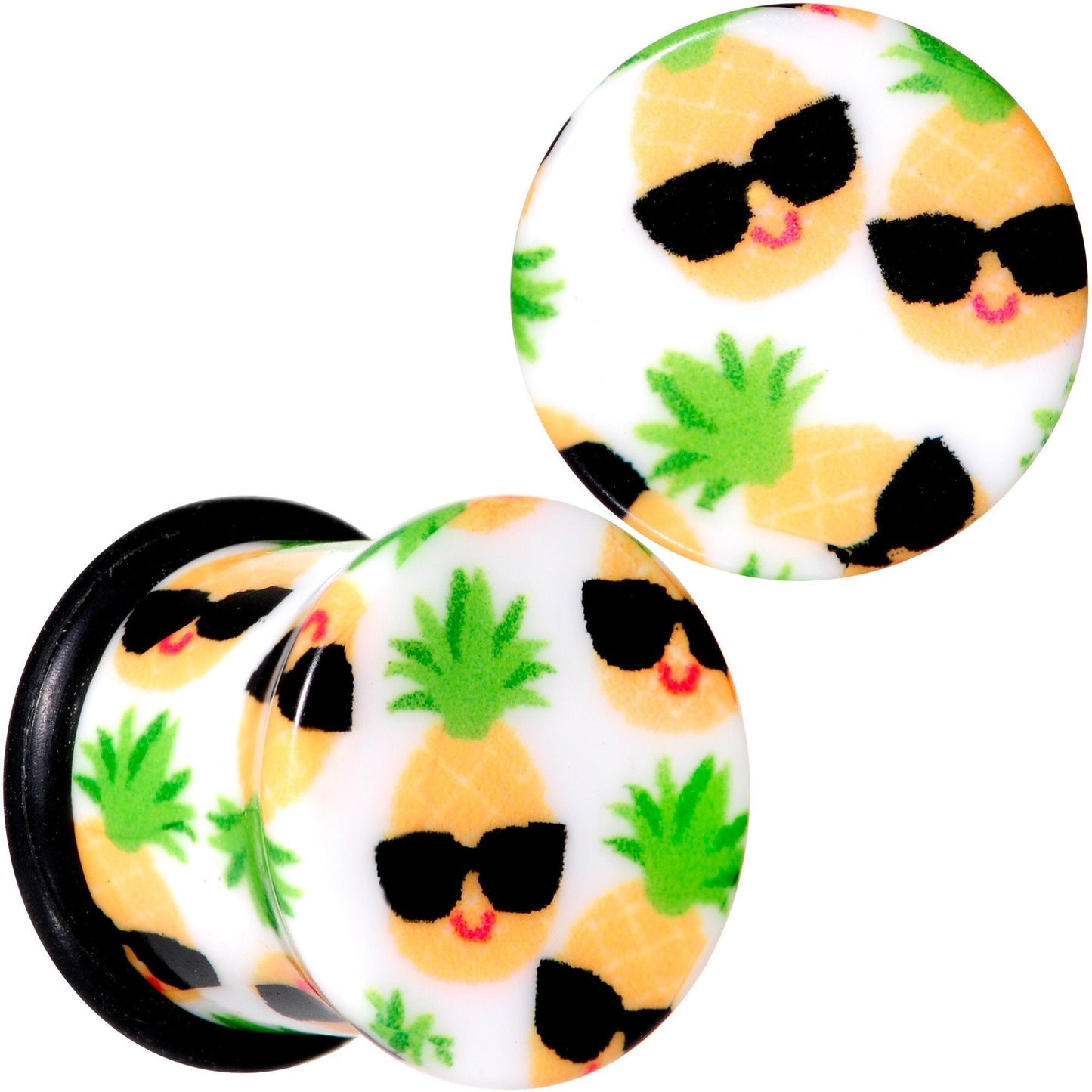 White Acrylic Hip Sunglasses Pineapple Single Flare Plug Set Sizes 3mm to 16mm