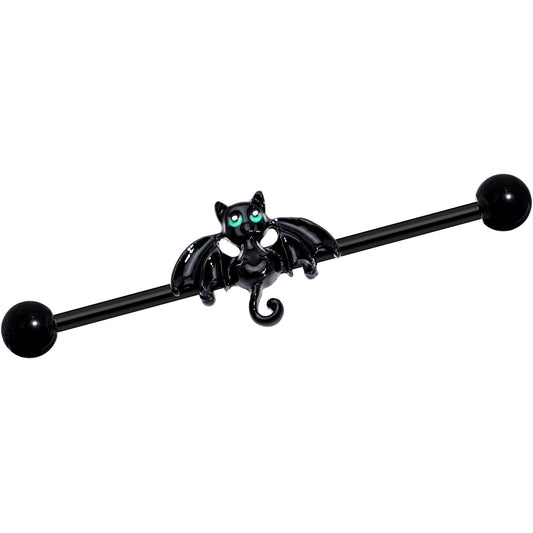 14G Black Halloween Vampire Bat Industrial Barbell 38mm