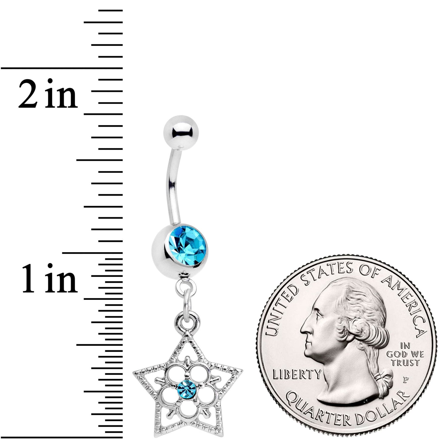 Blue Gem Secret Star Flower Dangle Belly Ring