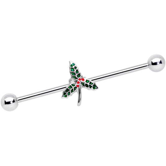 14G Christmas Mistletoe Industrial Barbell 38mm