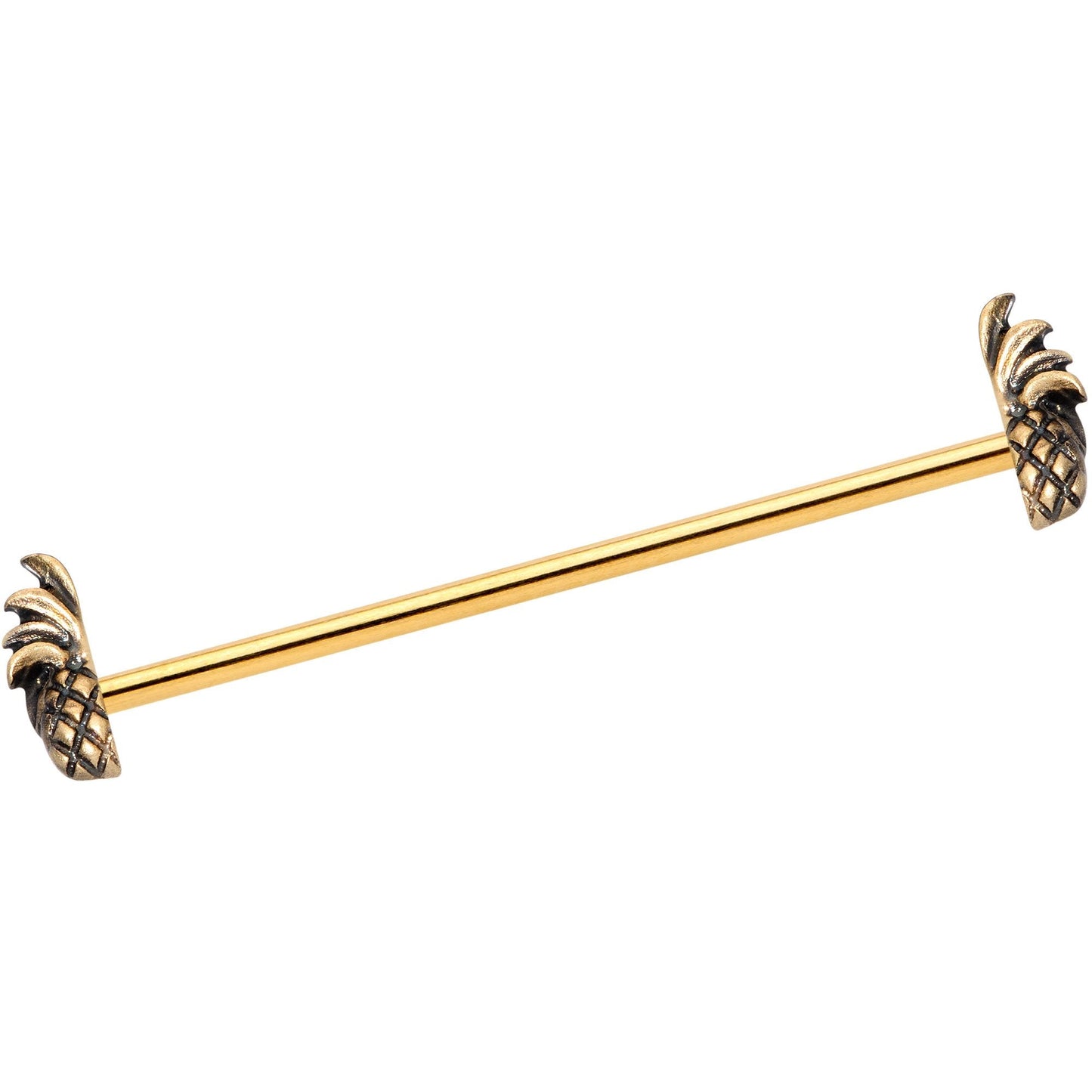 14G Gold Tone Split Pineapple Ends Industrial Barbell 38mm