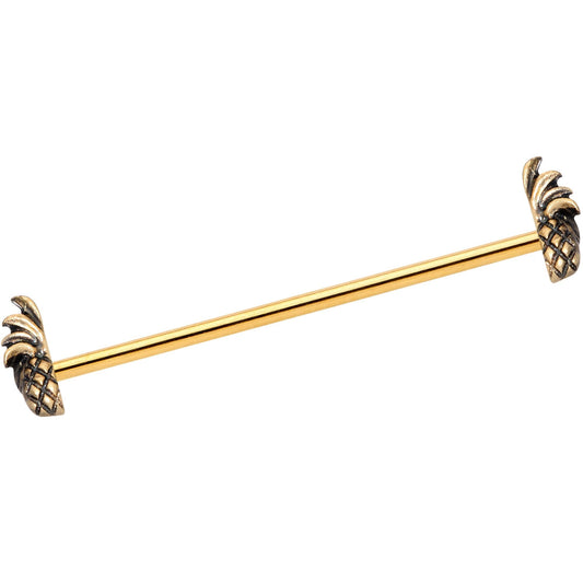 14G Gold Tone Split Pineapple Ends Industrial Barbell 38mm