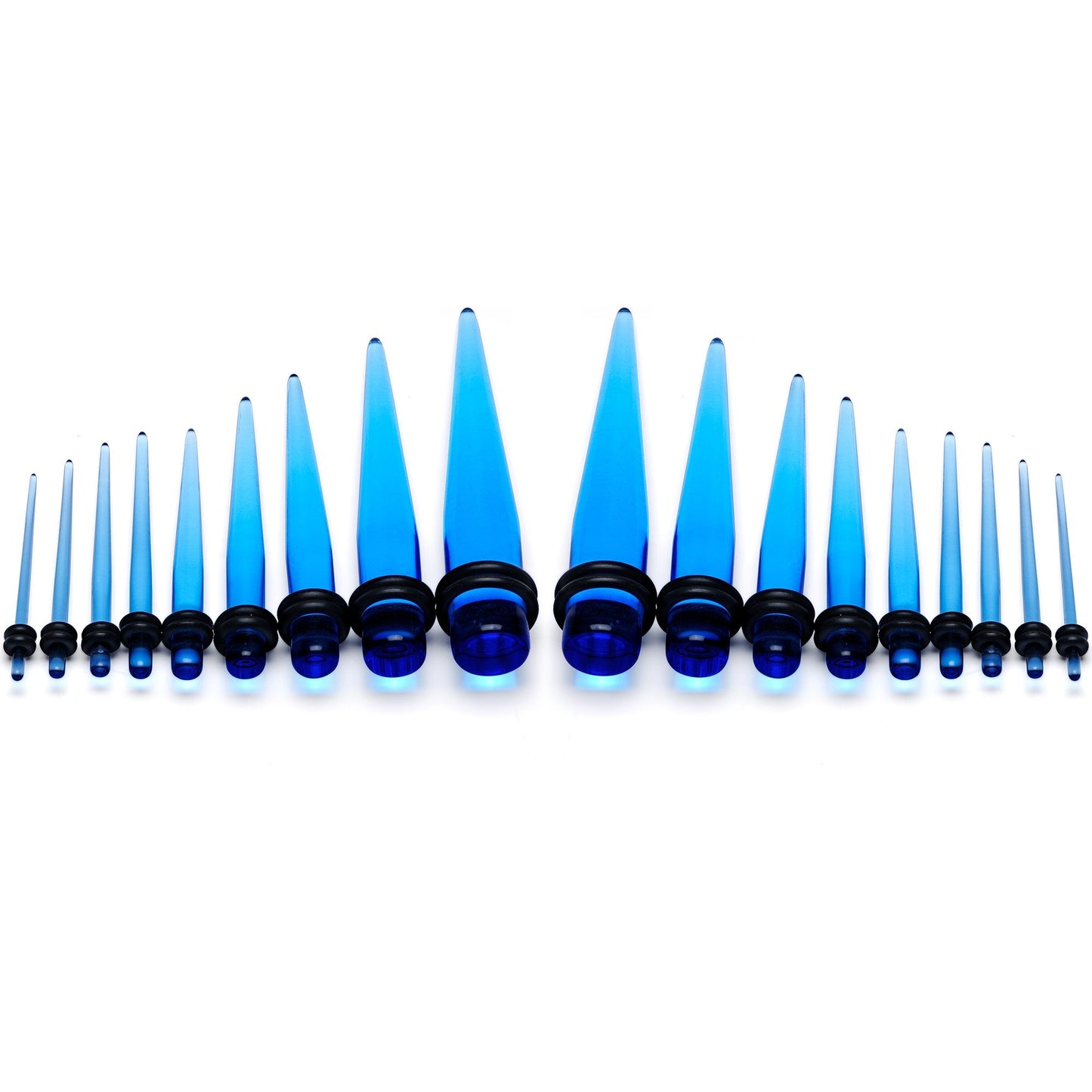 14 to 00G Light Blue Acrylic Straight Taper 18 Piece Stretching Kit