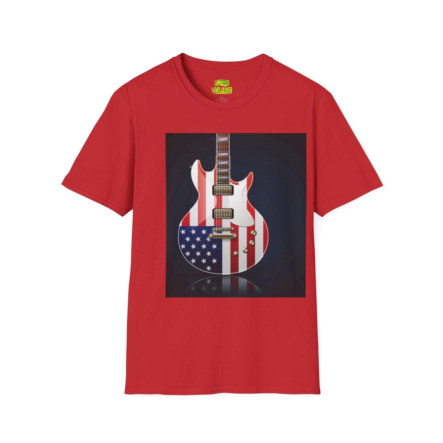 US Flag Electric Guitar Unisex Softstyle T-Shirt - Lizard Vigilante