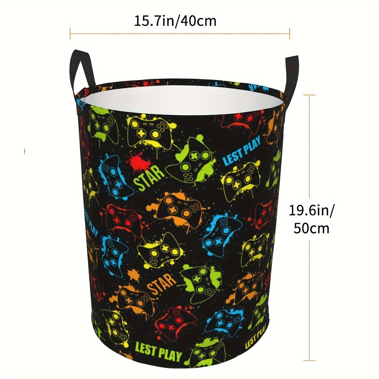 Gamer Laundry Basket with Handles - Casual Polyester Round Gamepad Storage Hamper for Bedroom, Gaming Room Decor, Dirty Clothes Organizer - Premium  from Lizard Vigilante - Just $15.99! Shop now at Lizard Vigilante