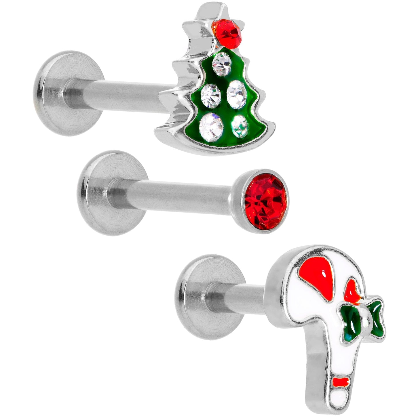 16G 5/16 Gem Holiday Cartilage Tragus Earring Curation Set of 3