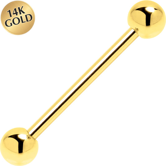 Solid 14k Yellow Gold Straight Barbell 14G 3/4 5mm
