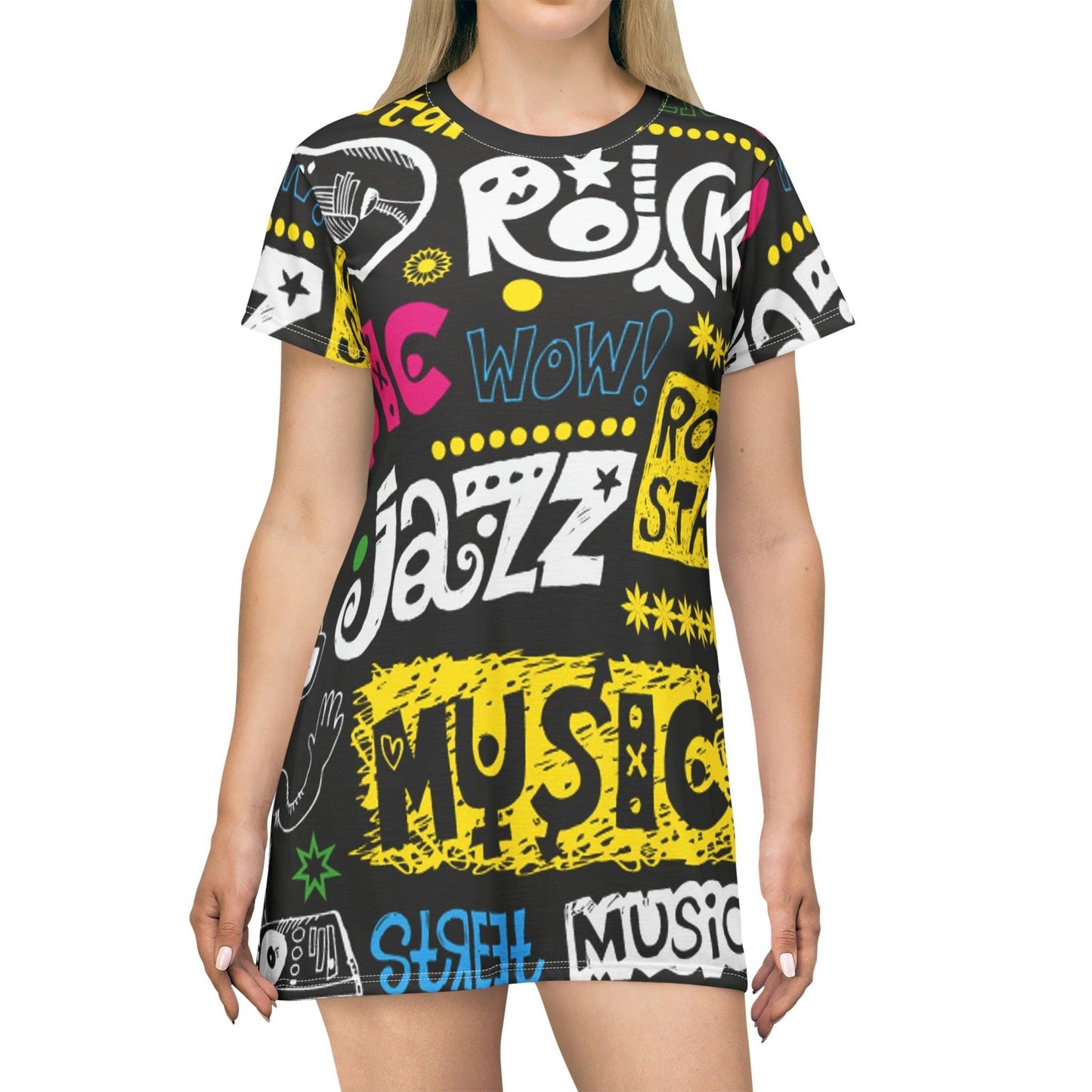 Music Graphic T-Shirt Dress - Lizard Vigilante