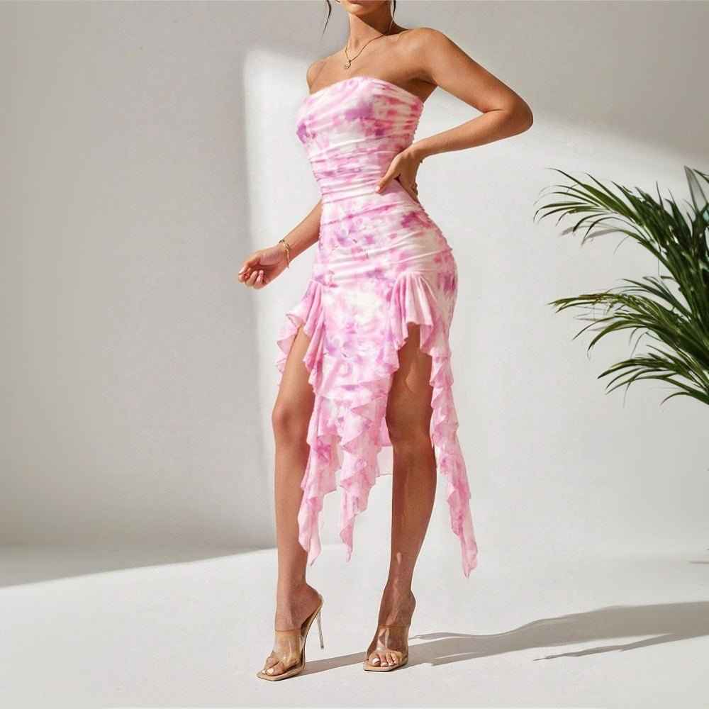 European Sexy Slit : Strapless Dress