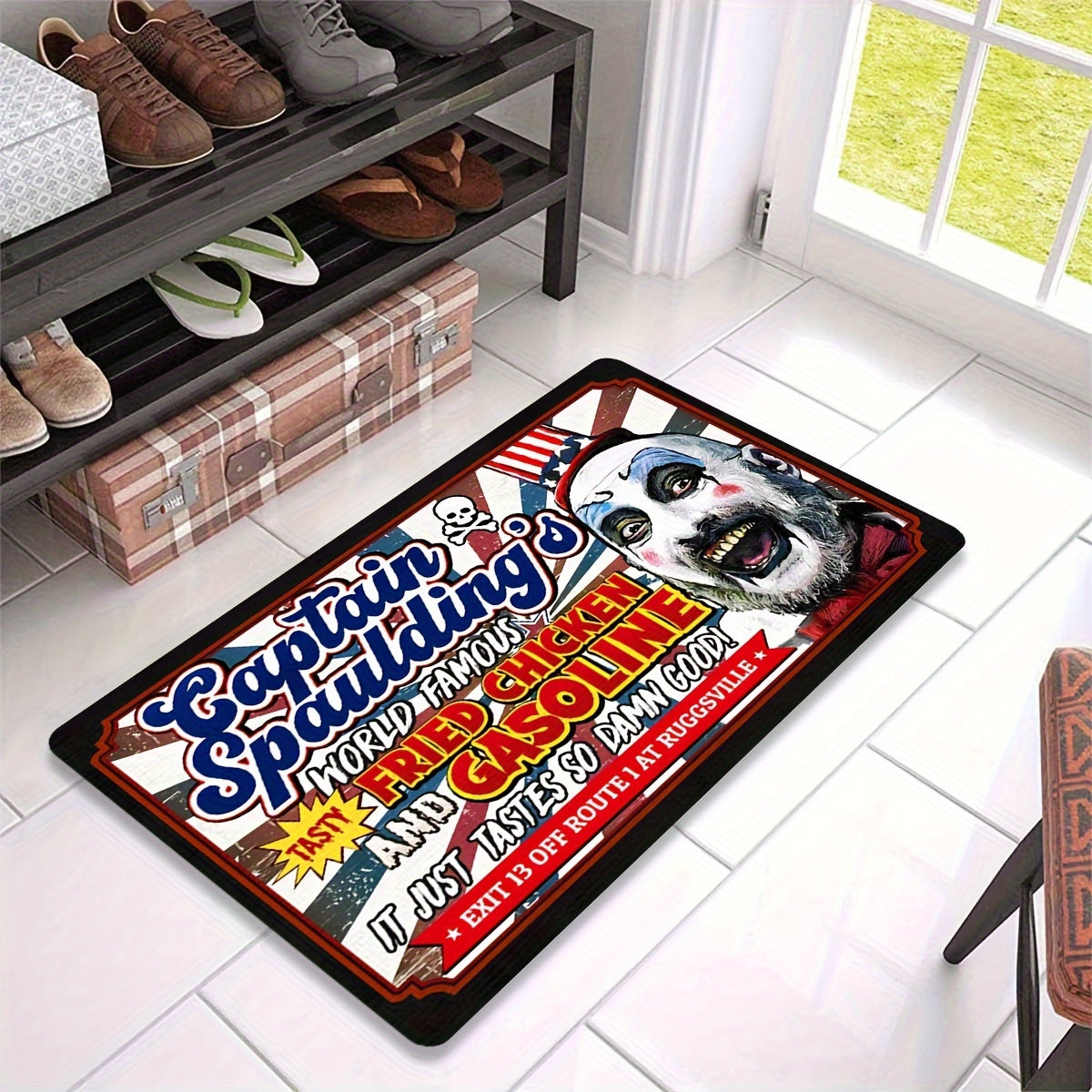 Captain Spaulding's Fried Chicken & Gasoline Area Rug – Ultra-Soft, Washable, and Non-Slip Indoor/Outdoor Decor - Premium  from Lizard Vigilante - Just $20.99! Shop now at Lizard Vigilante