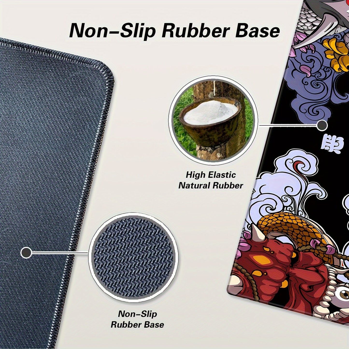 XXL Gaming Mouse Pad, Non-Slip Rubber Base Desk Mat, Washable Office Keyboard Pad with Japanese Oni Design, Mouse Pads for Desk
