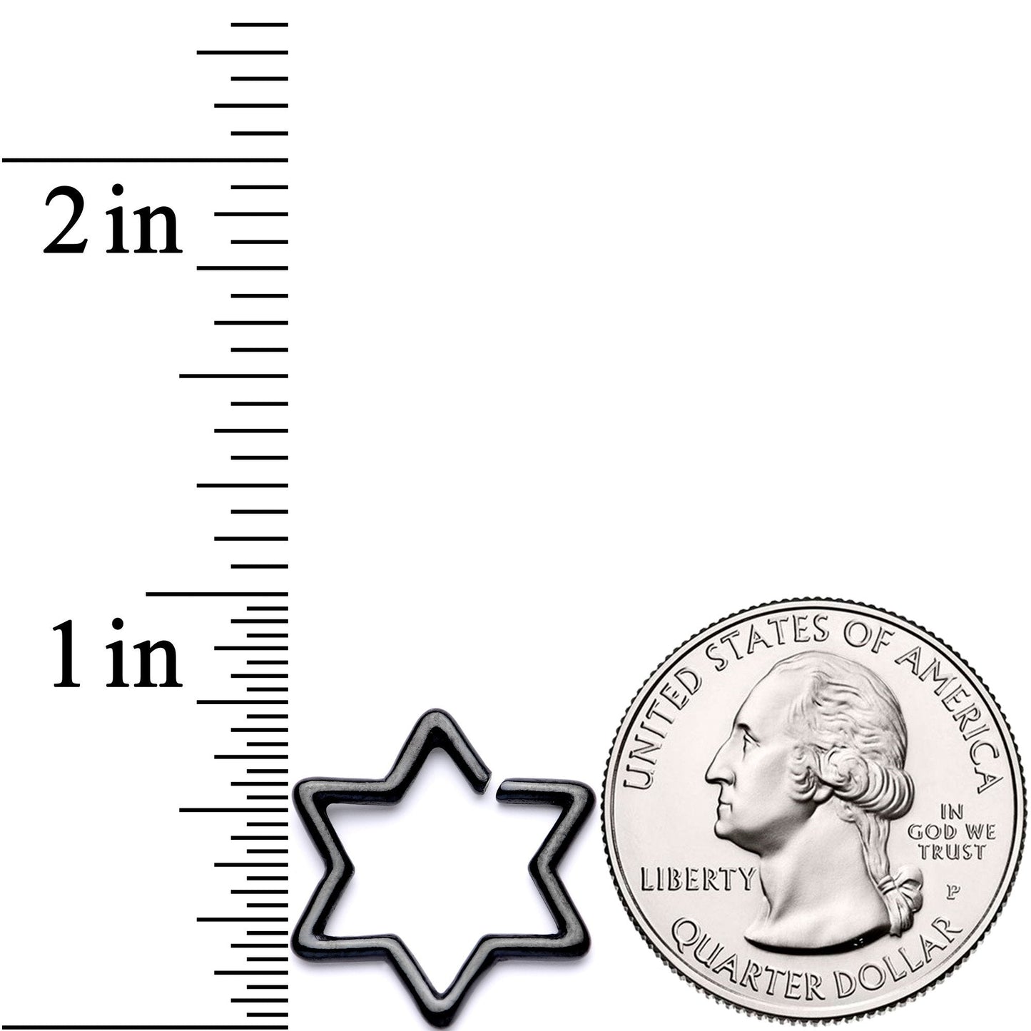16G 5/16 Black Hexagram Star of David Closure Ring