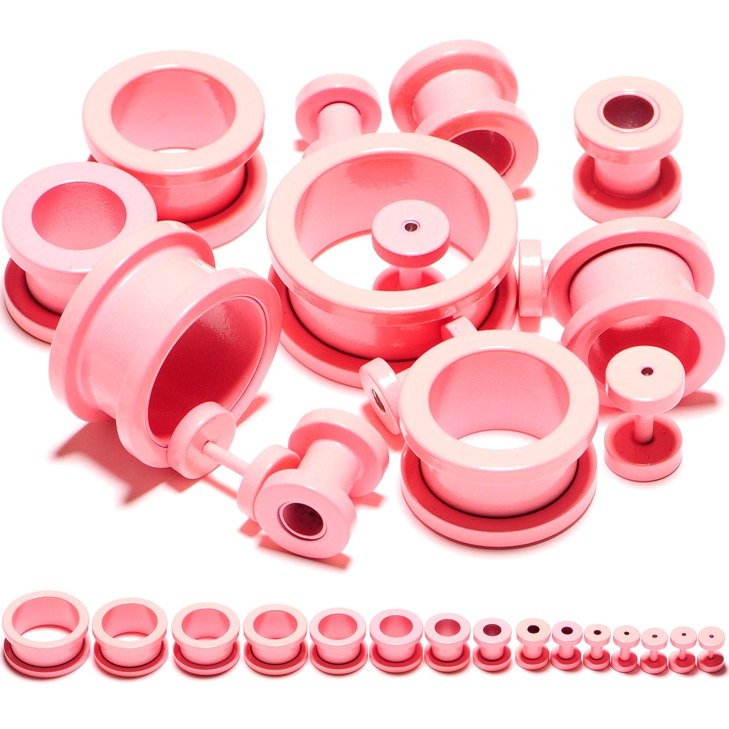 Sweet Pastel Pink Screw Fit Tunnel Plug Set 16G to 19mm