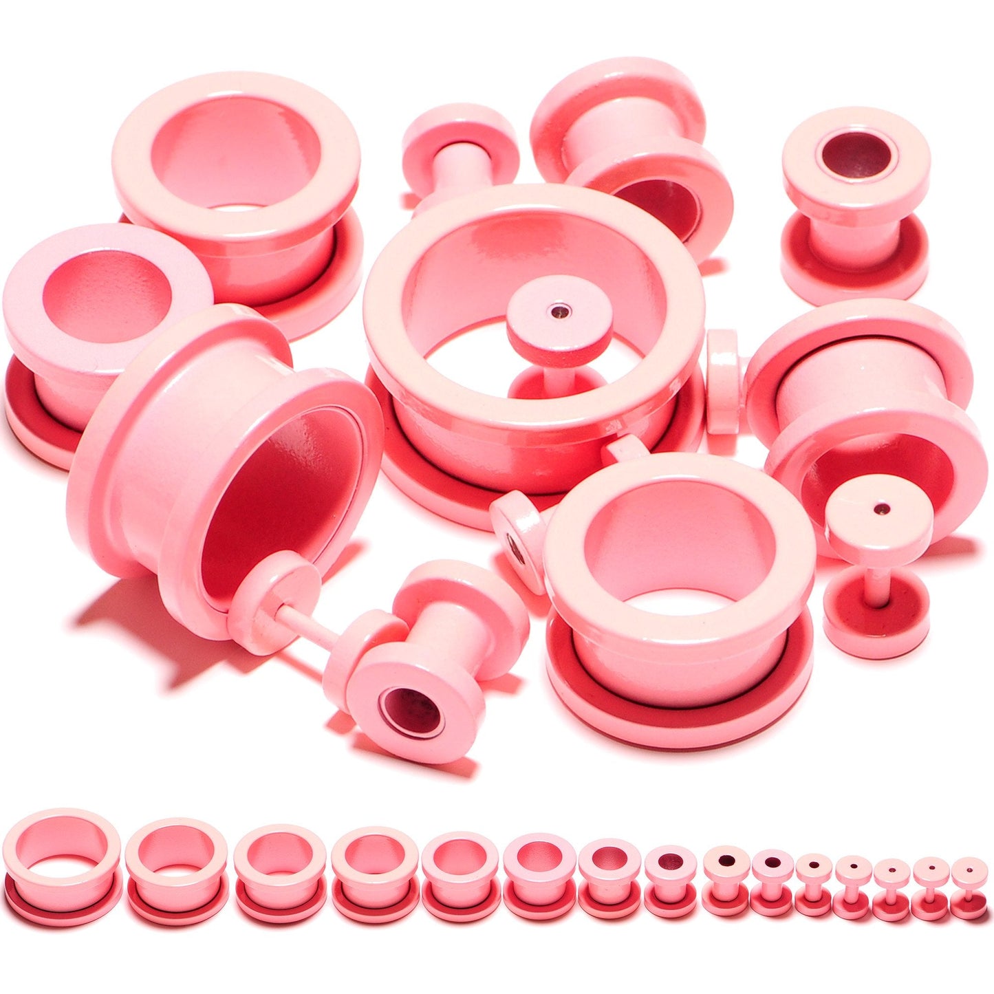 Sweet Pastel Pink Screw Fit Tunnel Plug Set 16G to 19mm