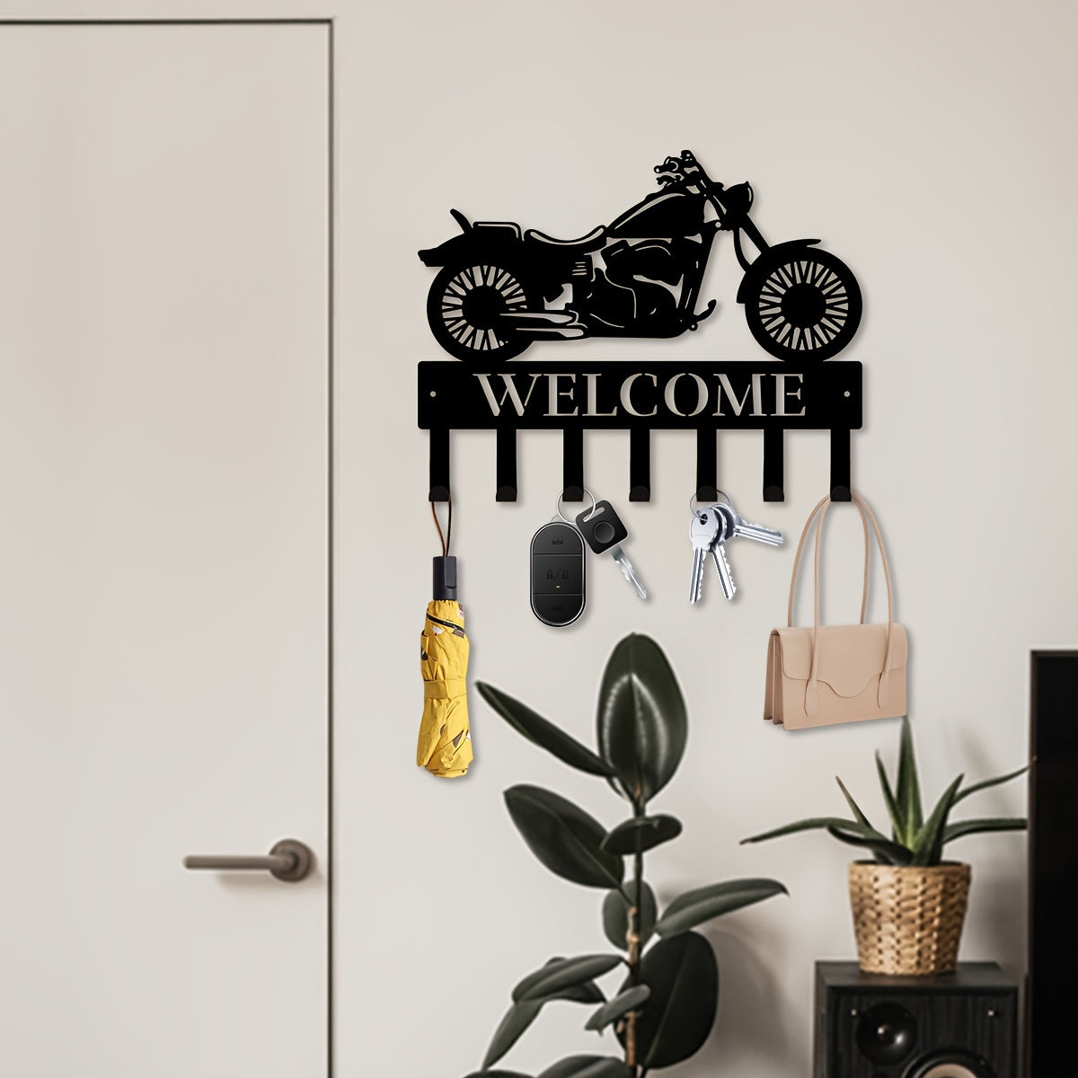 1pc Heavy-Duty Iron Motorcycle Biker Sign - Decorative Metal Wall Art with Coat Hooks for Garage, Entryway, and Home Decor - Rust-Resistant, Wall-Mounted, and Space-Saving Design, Perfect for Room Decor - Premium Home Decor from Lizard Vigilante - Just $24.88! Shop now at Lizard Vigilante